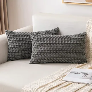MIULEE 2er Set Kissenbezug 40×60cm Kordsamt Ananas-Ähren Dunkelgrau