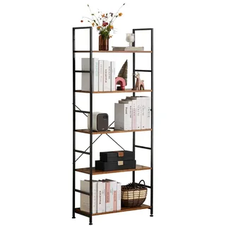 DUMOS Lagerregal mit 5 Ebenen Küchenregal Bücherregal im Industriestil,Standregal im Wohnzimmer Küche Regal aus MDF Metall schmales Leiterregal