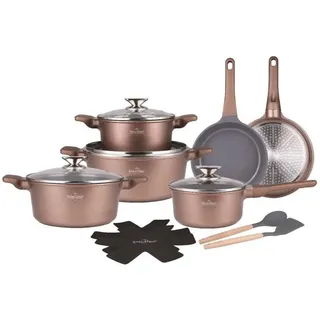 Swiss Haus® BP3014CO Induktions-Kochgeschirr-Set – 14-teilig – PFAS-frei – Inklusive Bratpfannen, Kochtöpfen & Stielkasserolle – Für alle Herdarten geeignet – Pfannen mit SapphireTM-Antihaftbeschichtung – Kupfer