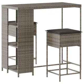 vidaXL 3-tlg. Gartenbar-Set mit Kissen Grau Poly Rattan - Grau