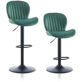 TUKAILAI Barhocker 2er Set aus Samt, Barstuhl Höhenverstellbar,360°Drehbar, Hocker mit lehne,fußstütze,metallrahmen, Gepolsterter Küchenhocker Tresenhocker, Bar Chair für Küche Bars, Grün