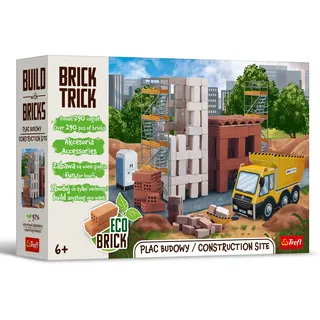 Trefl – Brick Trick: Baustelle/Construction Site – Bauen mit Ziegeln, EKO Echte Ziegelsteine, 290 Ziegel, Mehrfach verwendbar, Kreativ-Set für Kinder ab 6 Jahren