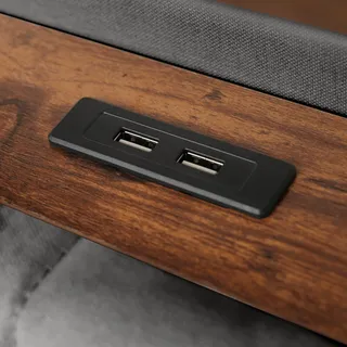 Flieks Polsterbett 160x200cm mit USB, Jugendbett Doppelbett mit Lattenrost und Stauraum, Stauraumbett mit LED, Leinen, Grau - Grau