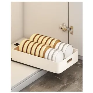 Zstar Teleskopschublade Abtropfgestell Geschirr, Geschirrabtropfgestell Schrank Organizer, TellerstäNder KüChenschrank Organizer, Schubladen Für KüChe Unterschrank Bad, 24.5 Wx39.7 Dx7.5 H cm (Beige)