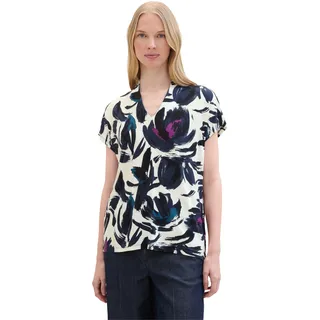 TOM TAILOR Damen Basic T-Shirt mit Allover-Print, dark blue floral design, S