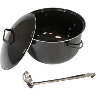 Gulaschtopf 14 L, Gulaschkessel für Schwenkgrill, Emaillierter Suppenkessel mit Schöpfkelle - Schwarz
