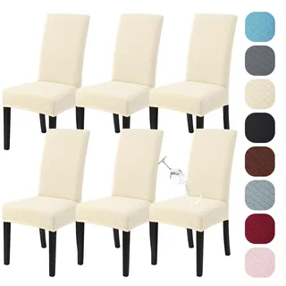 Alishomtll Stretch Stuhlhussen 6er Set Universal Moderne Jacquard Wasserdicht Stuhlbezug Schwingstuhl Elastische Hussen Abnehmbare Stuhlüberzug für Esszimmer Küche Bankett Hochzeit (Beige, 6 Stück)