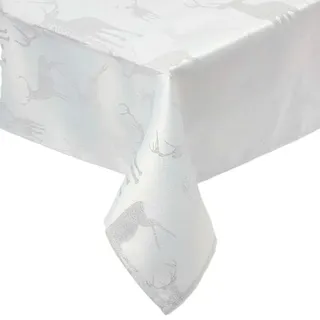 Homescapes Tischdecke Weihnachten mit Hirsch-Motiv, silber, 130/178 cm , Textil , Rechteckig , 132x178 cm , Heimtextilien, Wohntextilien, Tischwäsche, Tischdecken