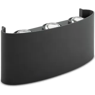 Grafner UP and DOWN Aluminium Wandlampe mit 6 Watt LED-Leuchtmittel, schwarz, 6 x 1 Watt SMD LED, IP54, für außen und innen, KEIN ROST – Pulverbeschichtung, oben unten Wandleuchte Lampe Außen rund