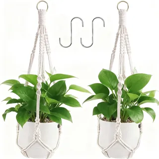 hankousi 2 Stück Makramee Pflanzenhänger mit Haken, 51,5 cm Atmungsaktive Blumenampel für Blumentöpfe, Boho Stil Indoor Outdoor Wanddekoration für Garten, Balkon, Wohnzimmer