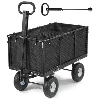 Bollerwagen - Schwerlast-Transportwagen/ATV-Anhänger - Tragkraft 544 kg - Luftreifen - Verstellbarer Griff - Abnehmbare Seitenwände - Anhängbar an ATV/Traktor - Schwarz
