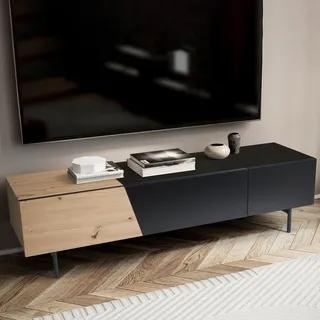 FineBuy Lowboard Schwarz 150x40x40 cm TV-Kommode TV-Schrank Niedrig Fernsehtisch Fernsehschrank mit Türen & Schublade Fernsehkommode Wohnzimmer Modern - Braun