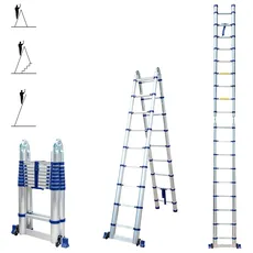 Stempakt Teleskopleiter, 5,6 m, 2 x 9 Stufen, faltbar, professionell, multifunktional, Arbeitshöhe max. 6,5 m Hoström