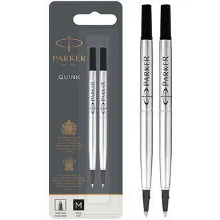 Parker Ersatzminen für Tintenroller | mittlere Spitze | schwarze QUINK Tinte | 2 Stück