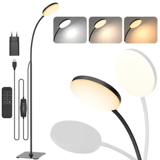 Mojimdo Stehlampe mit Fernbedienung, [3 Farben & 10 Helligkeiten] Schlanke LED Leselampe Stehend, Dimmbar Einstellbare Flexible Stehleuchte für Kinderzimmer, Büro, Wohnzimmer, Ecke Nachttischlampe