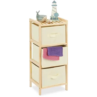Relaxdays Badregal mit 3 faltbaren Körben, Aufbewahrung, kleines Korbregal, Holz, HBT: 65 x 28 x 25,5 cm, natur/beige