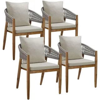 tectake Gartenstuhl 4er Set Manacor, massives Akazienholz, 59 x 58 x 76,5 cm, greige , Greige , Holz , 59x76.5x58 cm , Gartenmöbel, Gartensessel, Gartenstühle