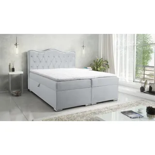 Fun Möbel Boxspringbett Schlafzimmerbett SULTAN New in Stoff Velvet X Hellgrau 120x200cm - Schwarz