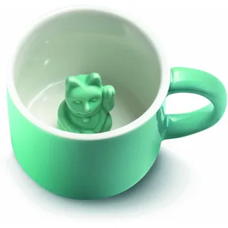 Donkey Products Tier Tasse Maneki Neko Tasse mit Katze Türkis aus Porzellan, 150 ml