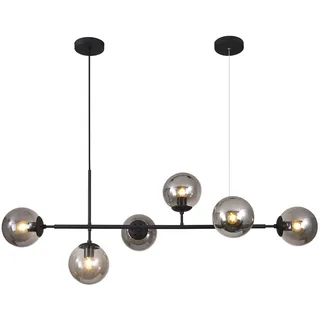 KCO Kronleuchter 6 Lichter Rauchgrau Glaskugeln 120 cm Rechteck Sputnik Pendelleuchte Schwarz Moderne Kronleuchter für Wohnzimmer Schlafzimmer Küche