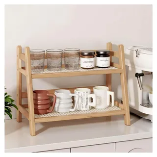 Kaffeetassenhalter für die Arbeitsplatte, Tassenregal mit Aufbewahrungsboden, Küchenregal für die Kaffeebar, 2-stufiges Regal für Küche und Esszimmer