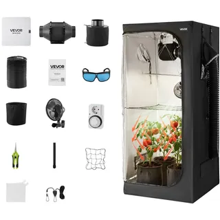 VEVOR Growzelt, 80x80x180 cm, Indoor-Pflanzenzelt mit Vollspektrum-LED-Zuchtlicht & Belüftungssystem, Growbox 600D hochreflektierendes Mylar, Zuchtzelte, Gewächshaus für Blumen & Gemüse