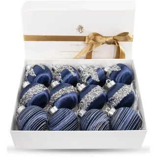 12 Stück Satin-Weihnachtskugeln, luxuriöse Seidenbaum-Hängedekorationen für Weihnachtskranz, Girlande, Hochzeit, Party (blau)