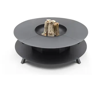 TheFavilla FUJI Feuerkorb aus Stahl, für den Garten & Terrasse, 120x120x46 cm inkl. Aschekammer & Holzlager