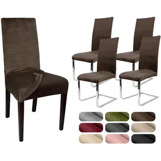 BEAUTEX Stuhlhussen Samt Stretch Stuhl & Schwingstuhl 4er Set Braun LEA