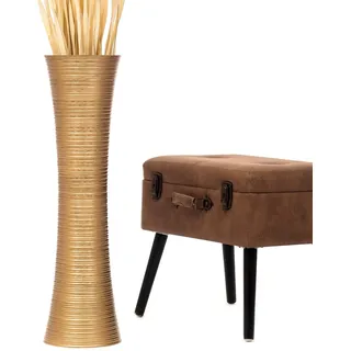 Leewadee Große Deko Bodenvase Für Dekozweige, Hohe Standvase Für Pampasgras, Design Holzvase, 70 cm, Gold