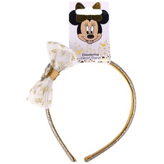 Minnie Mouse Haarreif, weiß und gold, aus 100% Polyester, mit Schleife an der Seite mit Minnie Mouse-Aufdruck, Originalprodukt, entworfen in Spanien