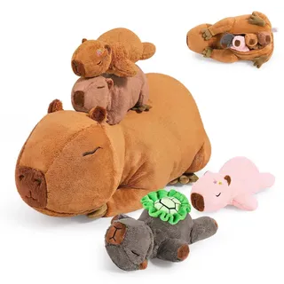 Plüschtier Capybara Familie 5 Stück Kuscheltier Stofftier Kawaii Kissen Geschenk 3+ Jahre
