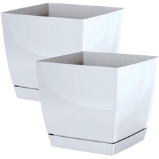 WELL HOME MOBILIARIO & DECORACIÓN Begonya Blumentopf Fresh Rund mit Untersetzer, 15,5 x 15,5 x 14,2 cm, Weiß