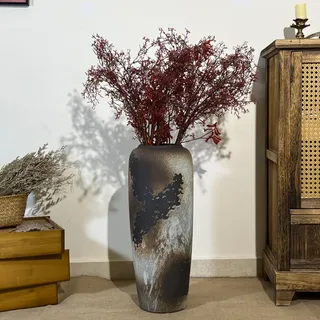 Duoqulou Große Rustikale Keramik Bodenvase, 50 cm, Vintage Boho Vase für Heimdekoration, Texturierte Terrakotta Vase für Wohnzimmer, Regal oder Eingangsbereich