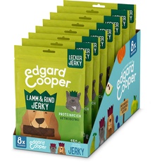 Edgard & Cooper Hunde Leckerlis Hundeleckerli Snack Welpen Hund und Senior Getreidefrei Natürliche 150g x 8 Jerky Lamm, Proteinreich mit Hohem Fleischanteil