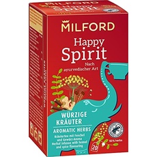 Milford Happy Spirit | Würzige Kräuter | Kräutertee mit Fenchel und Gewürz-Aroma | Nach ayurvedischer Art | 20 Teebeutel