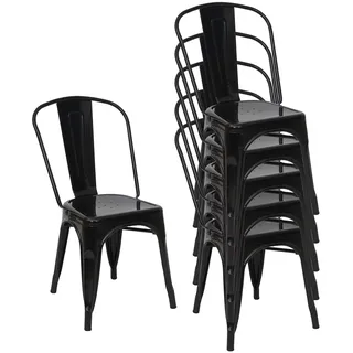 Mendler Bistrostuhl Metall pulverbeschichtet schwarz 6er Set