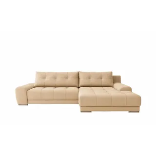 Kaiser Möbel Ecksofa Wave Mit Schlaffunktion, Stoff Soro, Hellbeige Rechts , Creme , Holz , 281x105 cm , Wohnzimmer, Sofas & Couches, Wohnlandschaften, Ecksofas