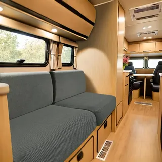 SYLC Bezüge Für Wohnwagenpolster Jacquard, rutschfeste Wohnmobil Sitzbezüge Mit 2 Cord, Sofa Sitzkissenbezug Für Schonbezug Wohnwagen Polster (Med Grey,Breite 95-115 cm, Tiefe 45-65 cm)