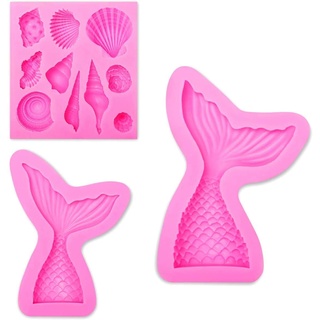 Aoi 3 Pack Silikon-Backform, Schokolade Formen Meerjungfrau Schwanz Form Seashell Form Sweet Formen Seife Formen Silikon Fondant Form Dekoration Backen