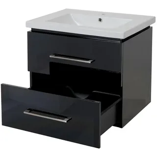 MCW Premium Waschbecken + Unterschrank MCW-D16, Waschbecken Waschtisch, hochglanz 60cm schwarz