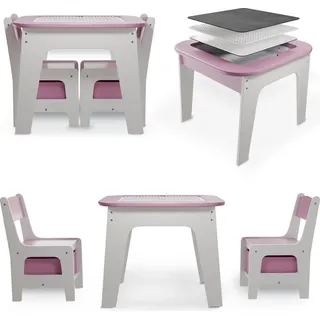 Juskys Kindersitzgruppe Milou mit 2 Stühlen und Tisch rosa