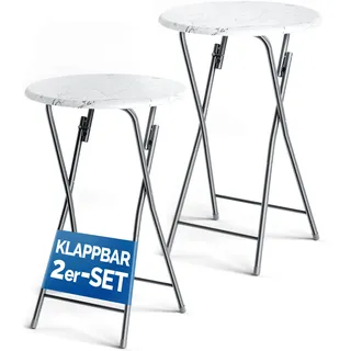 Stehtisch 2er-Set klappbar Ø60cm Marmoroptik Weiß 110cm Höhe