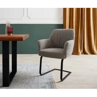 Freischwinger Xana-Flex mit Armlehnen Bouclé Silbergrau Freischwinger flach Schwarz Taschenfederkern