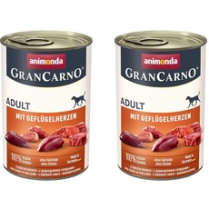 animonda GranCarno Adult Hundefutter, Nassfutter für Erwachsene Hunde, mit Geflügelherzen, 6 x 400 g (Packung mit 2)