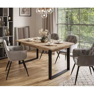 Möbelset ART - T-Klapptisch 150-198 und 4 Stühle, Artisan Eiche, Polsterstoff:Bluvel Grau 14