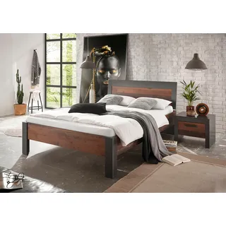 Home affaire Bettanlage »BROOKLYN« Set, Einzelbett mit Holzkopfteil, Nachtkommode, 2 Stk. tlg., grau