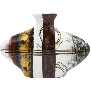 Ovale Keramik Vase mit abstraktem Muster, schwarz/braun/Gold, Größe: L/B/H ca. 7 x 30 x 20 cm