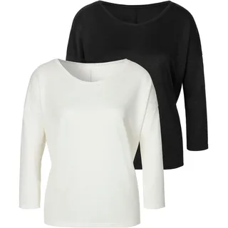 3/4-Arm-Shirt LASCANA "aus feinem Strick", Damen, Gr. 36/38, beige (creme, schwarz), Feinstrick, Obermaterial: 55% Polyester, 42% Viskose, 3% Elasthan, unifarben, Basic, Rundhals, Shirts 3/4-Arm-Shirt, aus leichtem Feinstrick mit Viskose