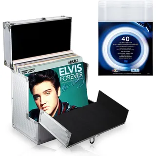 Retro Musique, Aluminium-Box zur Aufbewahrung von Schallplatten (12 Zoll), mit einzigartiger zusammenklappbarer Klappe für besseren Zugang zu Ihren LPs